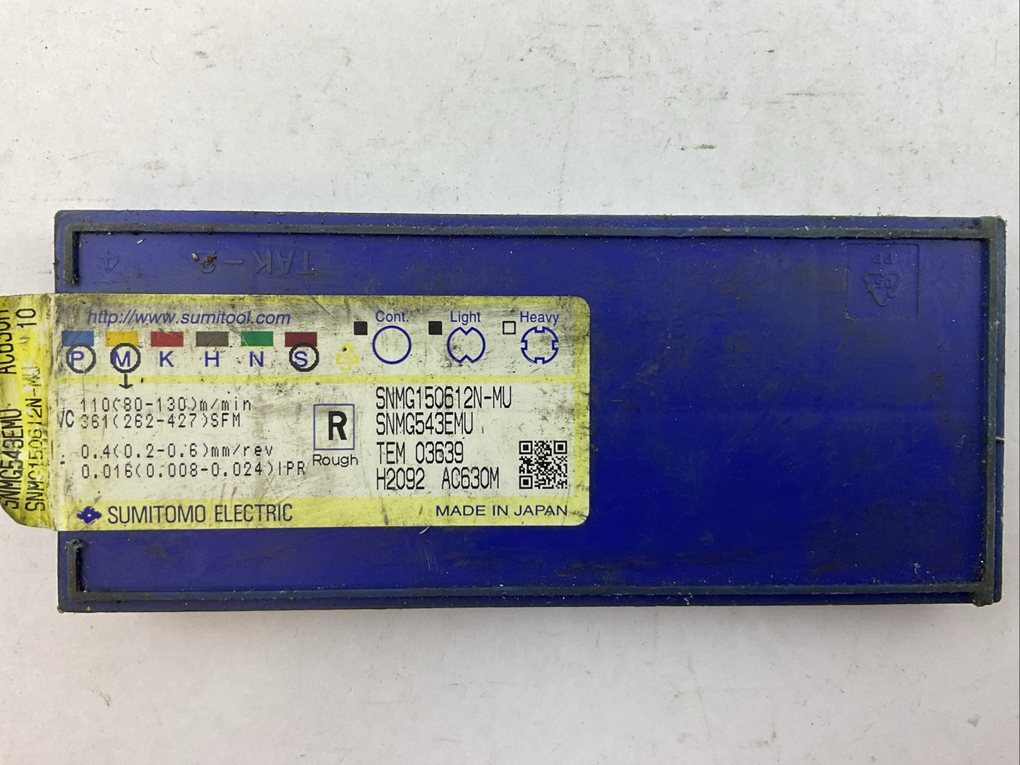 SUMITOMO ELECTRIC SNMG 150612N-MU SNMG543EMU CARBIDE INSERT (BOX OF 7)