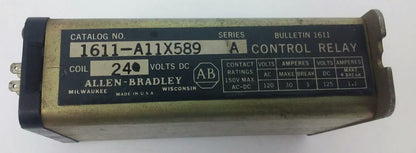 ALLEN BRADLEY, 1611-A11X589, SER. A, CONTROL RELAY, 24VDC, 120VAC, 30A MAKE, 3A