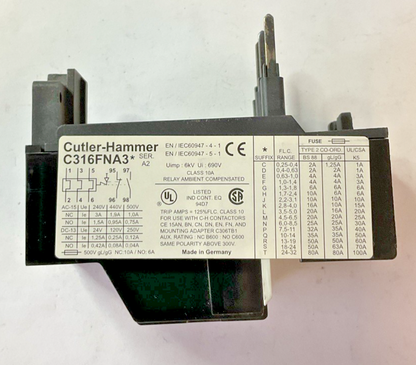 CUTLER HAMMER C316 FNA3Q THERMAL OVERLOAD RELAY 10-14A