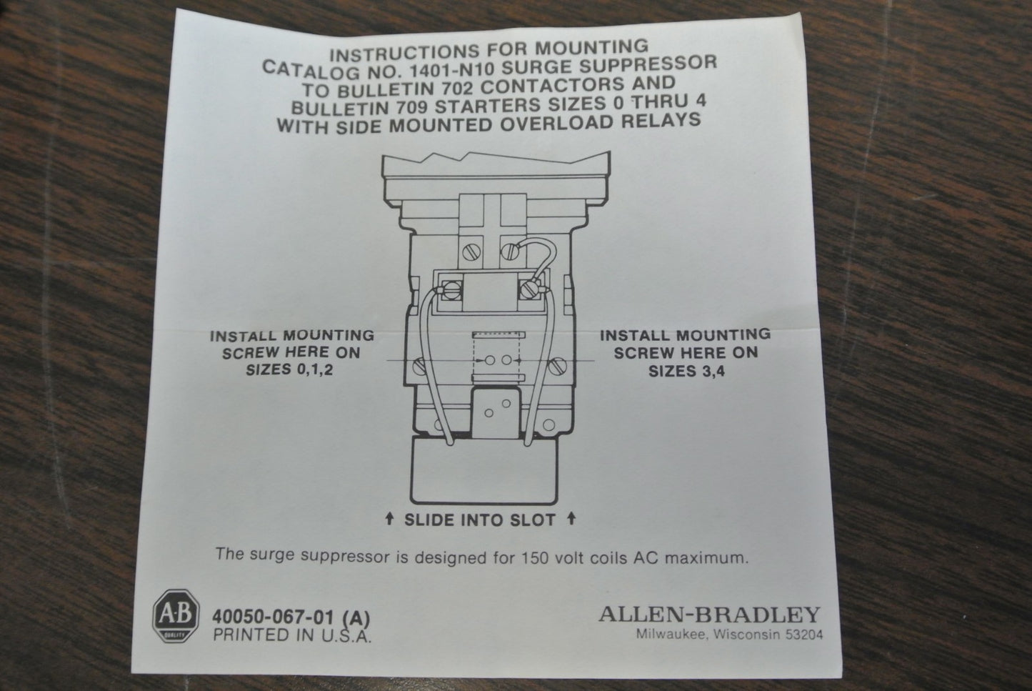 ALLEN-BRADLEY 1401-N10 Series A / SURGE SUPPRESSOR / 150VAC MAX / LOT of 10