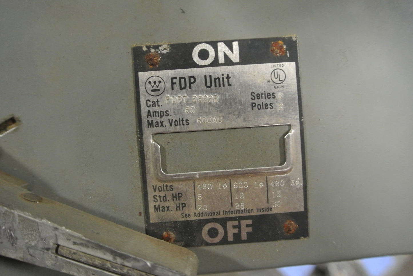 WESTINGHOUSE FDPT2322R - TWIN FUSIBLE PANELBOARD SWITCH - 600VAC, 60A, 2-POLE