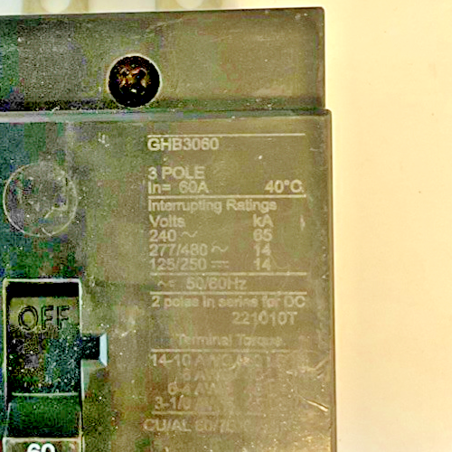 EATON GHB3060 CIRCUIT BREAKER 3POLE 60A 50/60HZ 240VAC