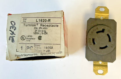 PASS & SEYMOUR L1620-R TURNLOK RECEPTACLE 20A 3PH 480V 3P 4W ***LOTOF3***