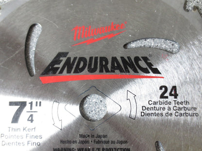 MILWAUKEE ENDURANCE 48-40-4123 CIRC. SAW BLADE 7-1/4" 24T THIN KERF -NEW SURPLUS
