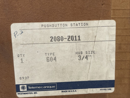 TELEMECANIQUE 2080-ZQ11 PUSHBUTTON STATION 600VAC