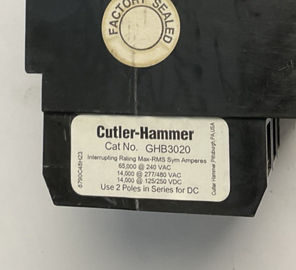 CUTLER HAMMER GHB3020 CIRCUIT BREAKER 20A 480VAC 250VDC 3P