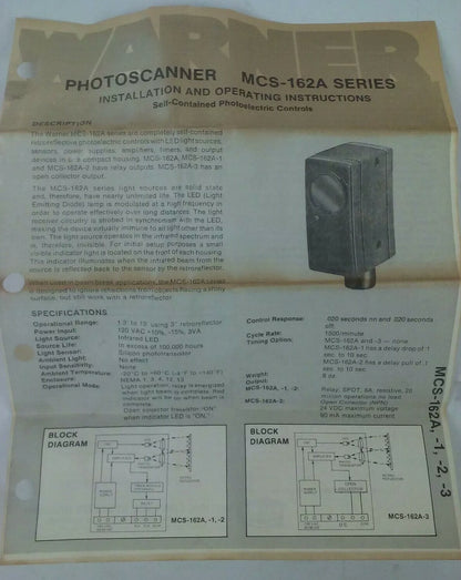 WARNER ELECTRIC 7120-448-047 MODEL MCS-162A PHOTOSCANNER PHOTOELECTRIC CONTROL