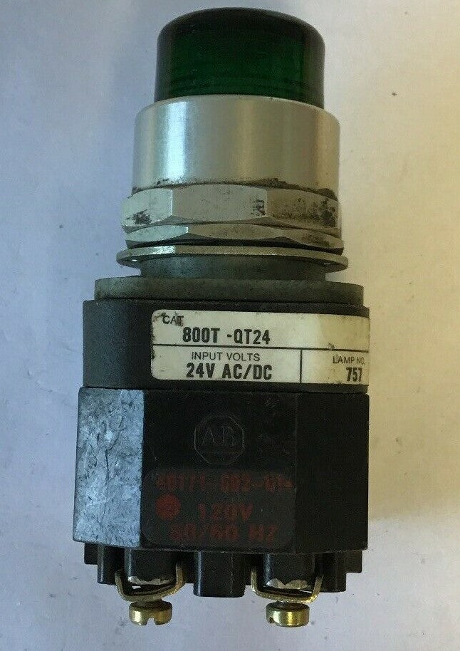 ALLEN-BRADLEY 800T-QT24  SER. T GREEN PUSHBUTTON SWITCH 24VAC/DC #757 LAMP