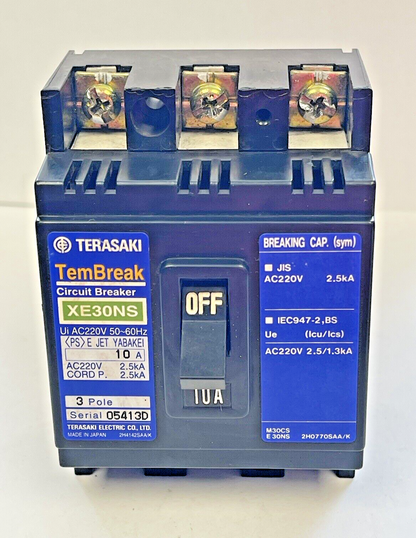 TERASAKI - XE30NS- CIRCUIT BREAKER - 3 POLE, 10 AMP, 50-60Hz, 220 VAC