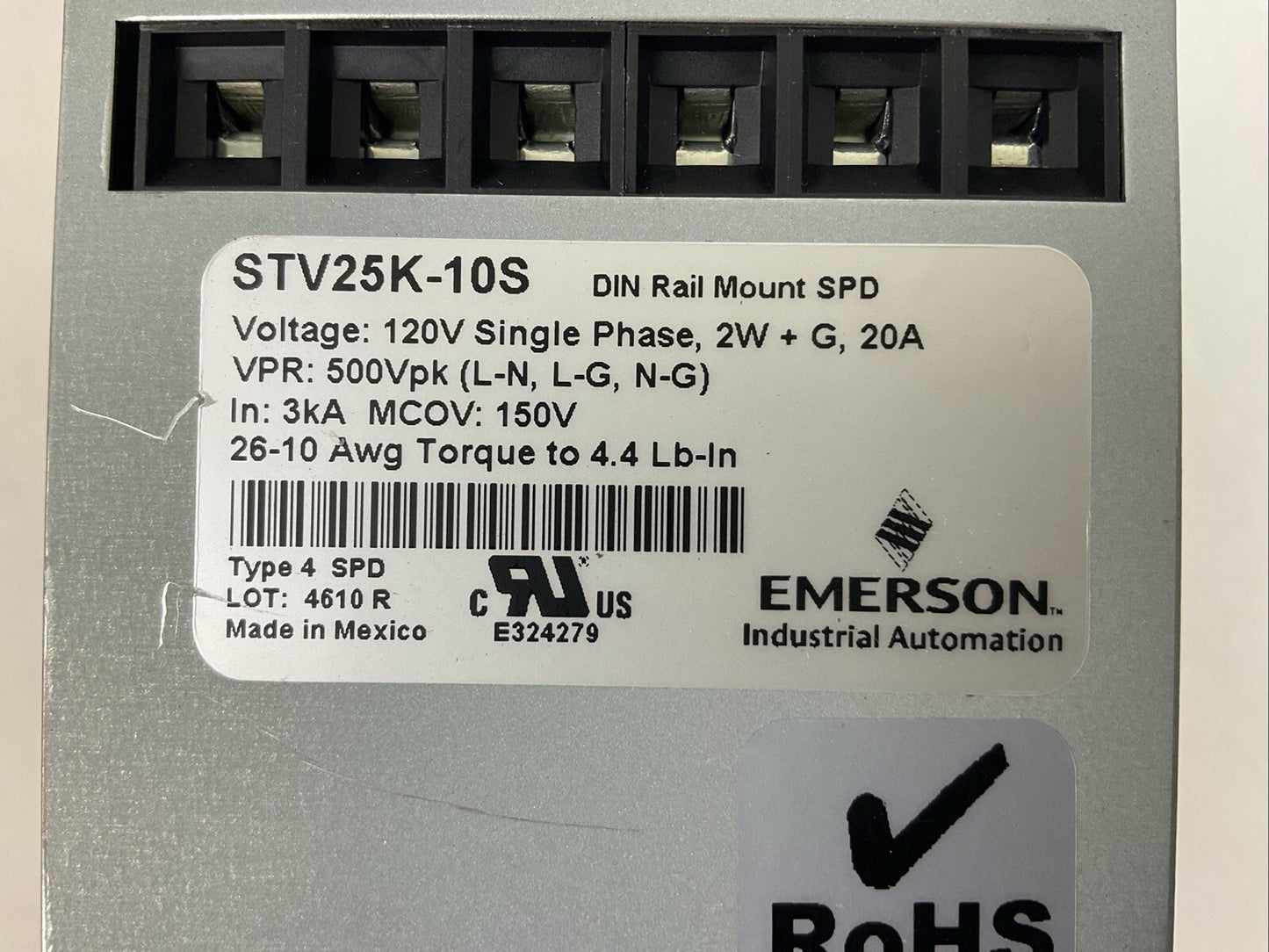 SOLA STV25K-10S SURGE SUPPRESSOR 120V SINGLE PHASE 2W+G 20A