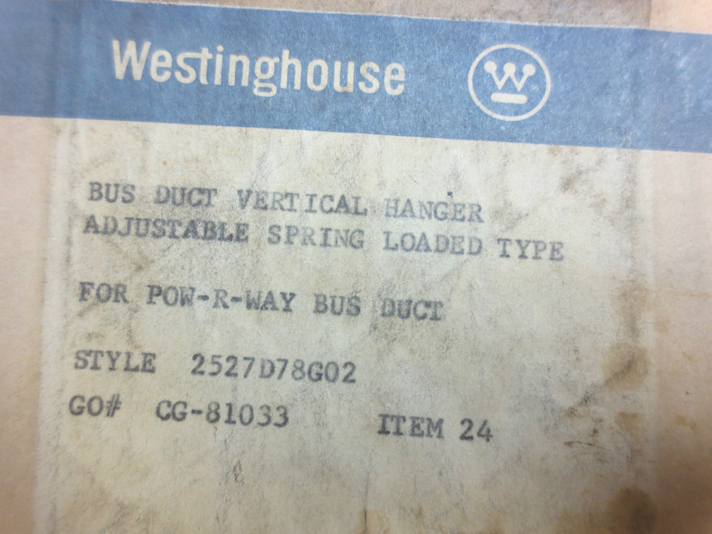 WESTINGHOUSE 2527D78G02 BUS DUCT VERTICAL HANGER ADJ. SPRING LOADED TYPE - NEW