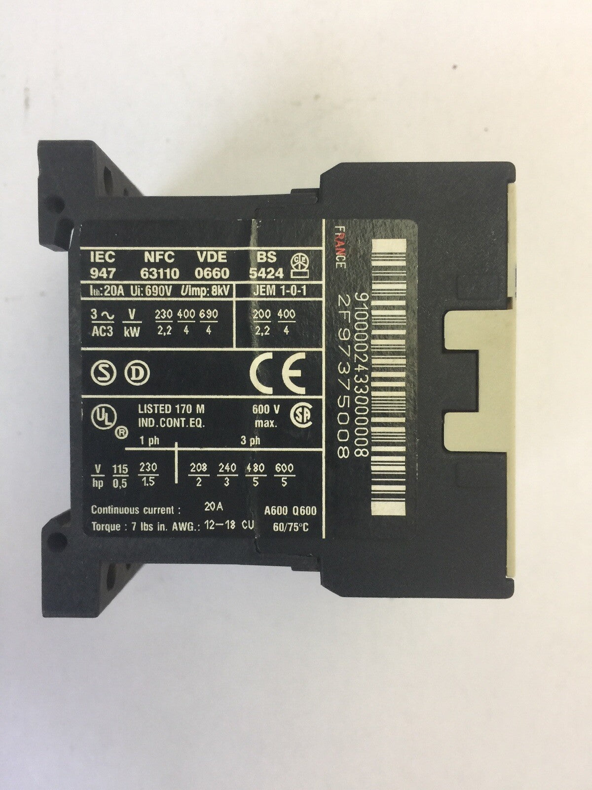 TELEMECANIQUE LP4K0910 CONTACTOR 600VAC 20A 5HP