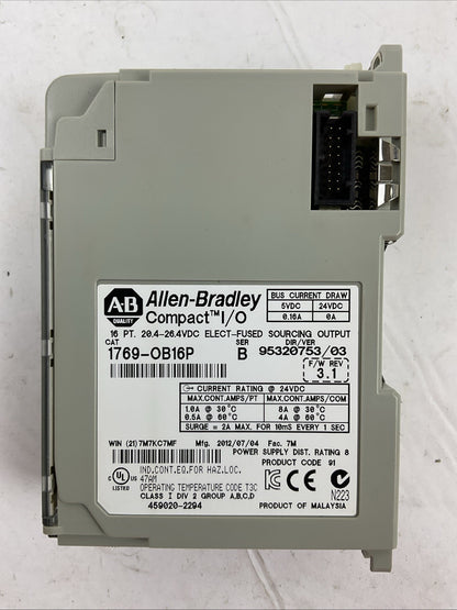 ALLEN BRADLEY 1769-OB16P SER B DIR/VER 95320753/03 F/W REV 3.1 16PT 20.4-26.4VDC