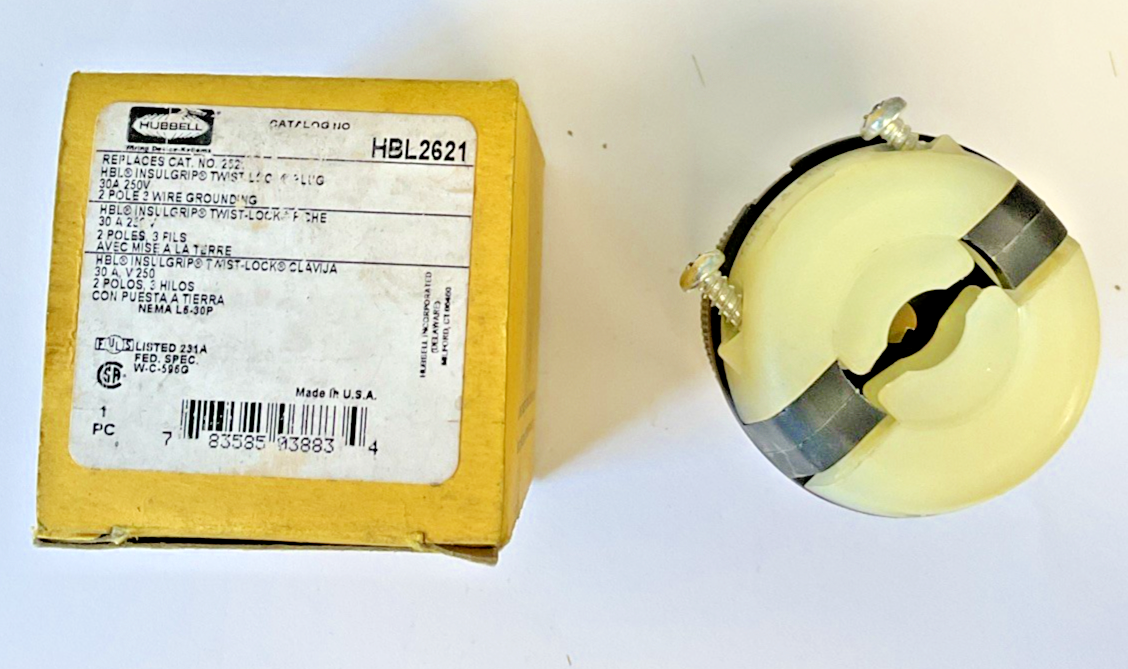 HUBBELL HBL2621 TWIST LOCK PLUG 30A 250V 2POLE 3WIRE***LOTOF2***