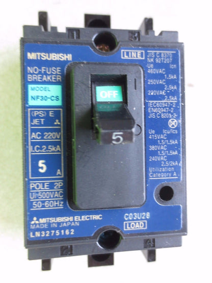 MITSUBISHI NF30-SS, NF30-CS (5A), NF30-CS (10A) - NO-FUSE BREAKERS 220V LOT of 3