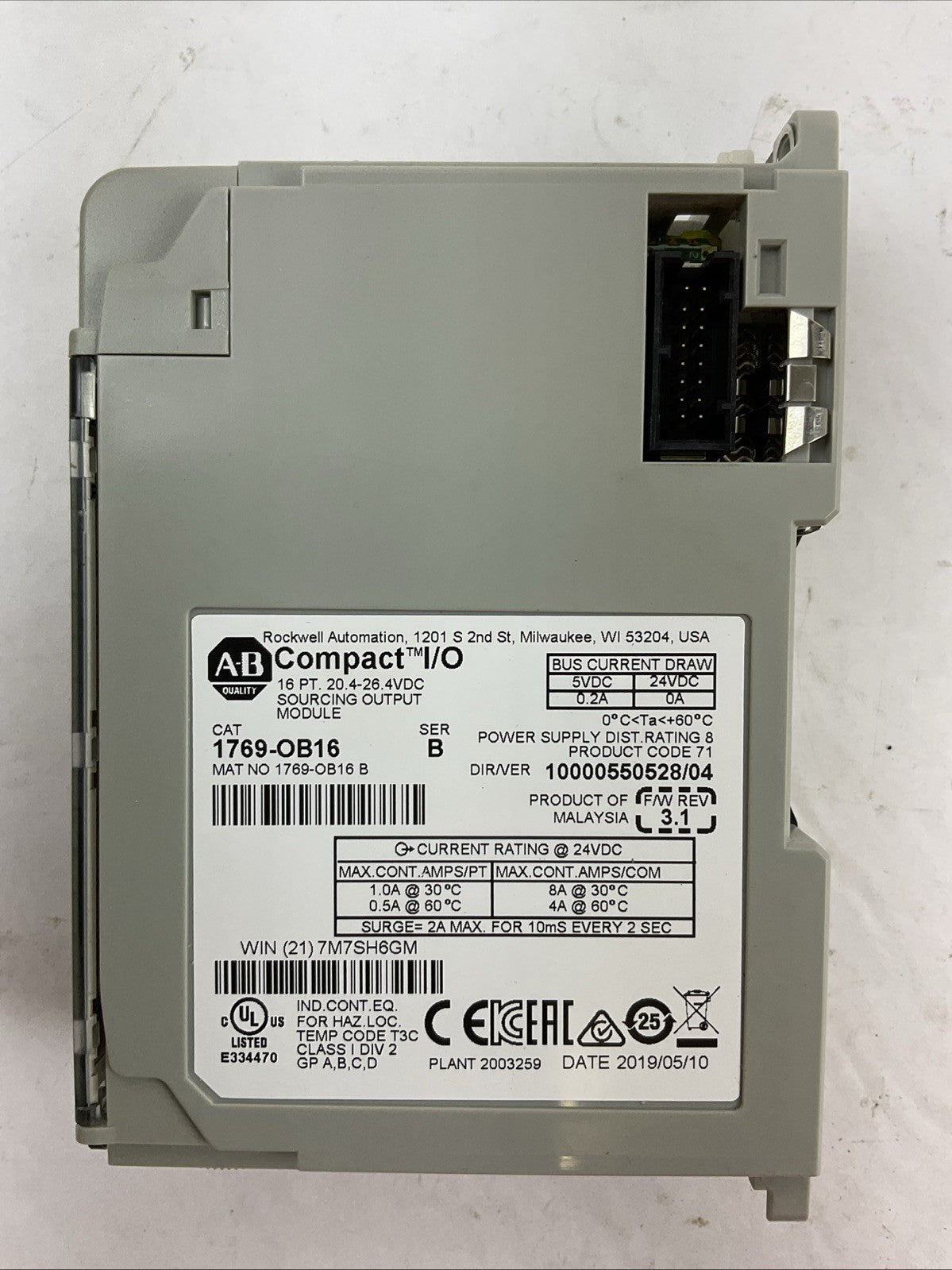 ALLEN BRADLEY 1769-OB16 SER B F/W REV 3.1 DIR/VER 10000550528/04 OUTPUT
