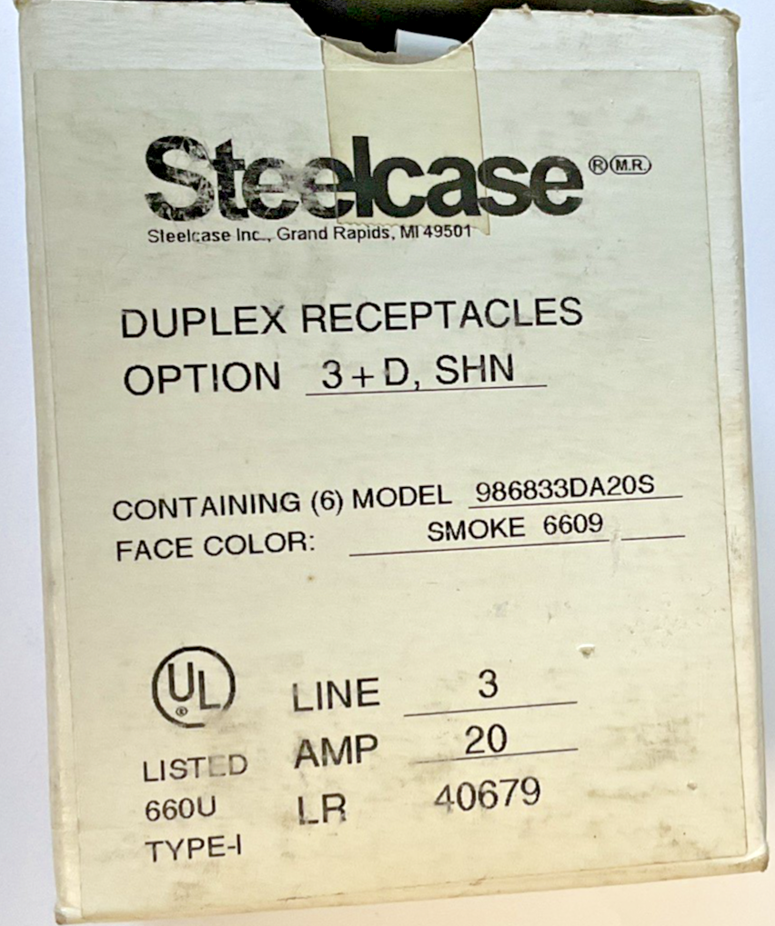 STEELCASE 986833DA20S DUPLEX RECEPTACLES 3LINE 20A BOX OF 6