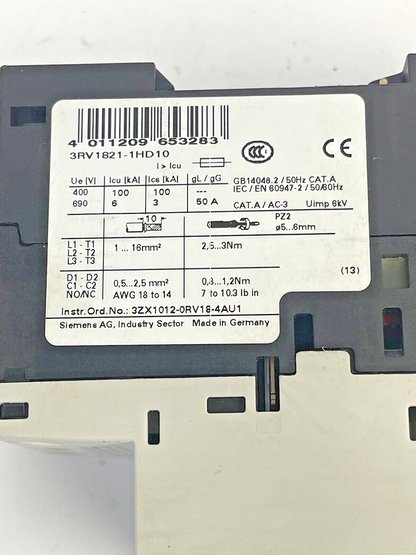SIEMENS - 3RV1821-1HD10 - CIRCUIT BREAKER / TRANSFORMER PROTECTOR