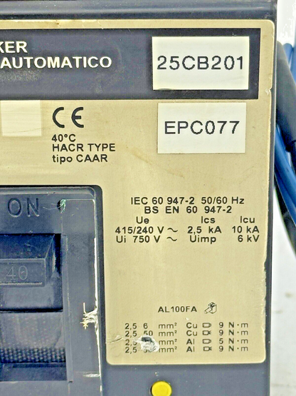 SQUARE D  FHL360401212 MAG-GARD CIRCUIT BREAKER W/ AUX 40A 3POLE 600VAC