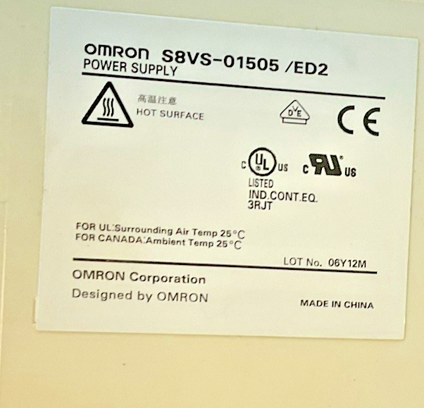 OMRON S8VS-01505 / ED2 POWER SUPPLY 5VDC 2.0A 50/60HZ