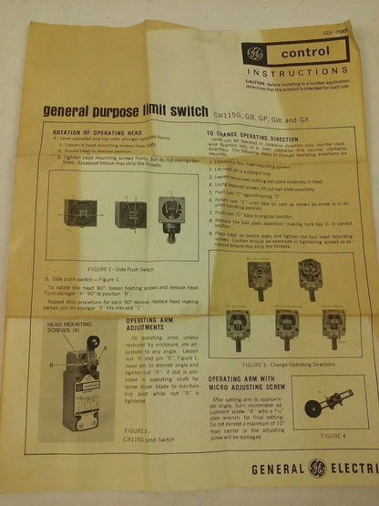 GE, CR115GW51249, LIMIT SWITCH, 600V MAX, 10AMP, CR115GW, GENERAL ELECTRIC, NEW
