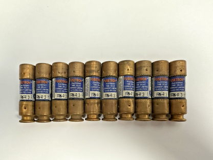 BUSSMANN FRN-R-3 FUSETRON DUAL ELEMENT TIME DELAY FUSE 3A 250V LOT OF 10