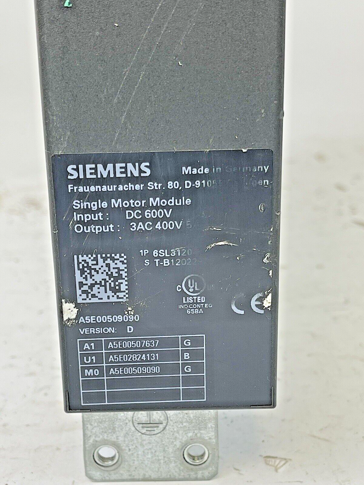 SIEMENS 6SL 3120-1TE15-0AA3  SINAMICS SINGLE MOTOR MODULE  5A 600VDC