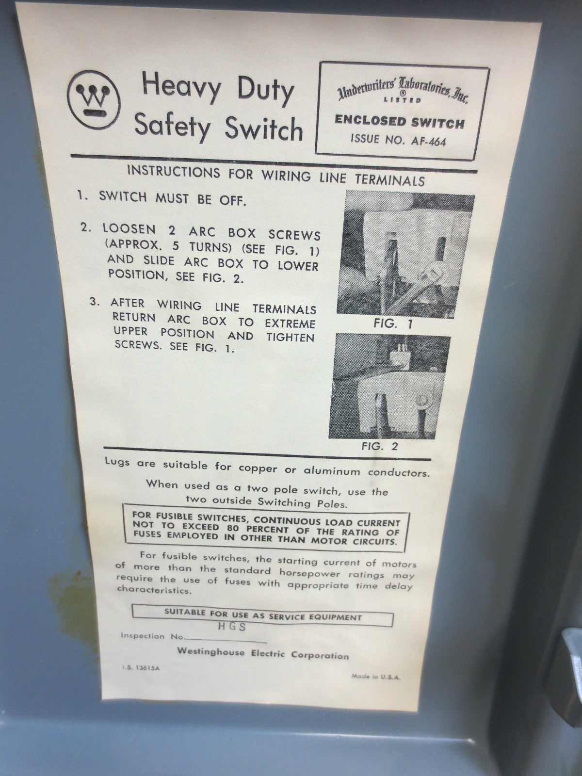 WESTINGHOUSE RHF-361 HEAVY DUTY FUSIBLE SAFETY SWITCH - 600V 30A