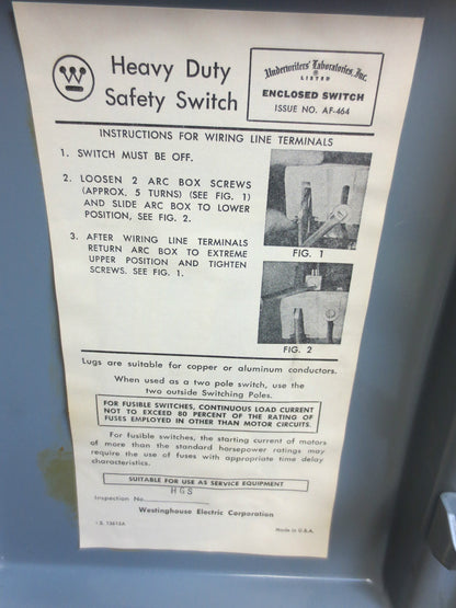 WESTINGHOUSE RHF-361 HEAVY DUTY FUSIBLE SAFETY SWITCH - 600V 30A