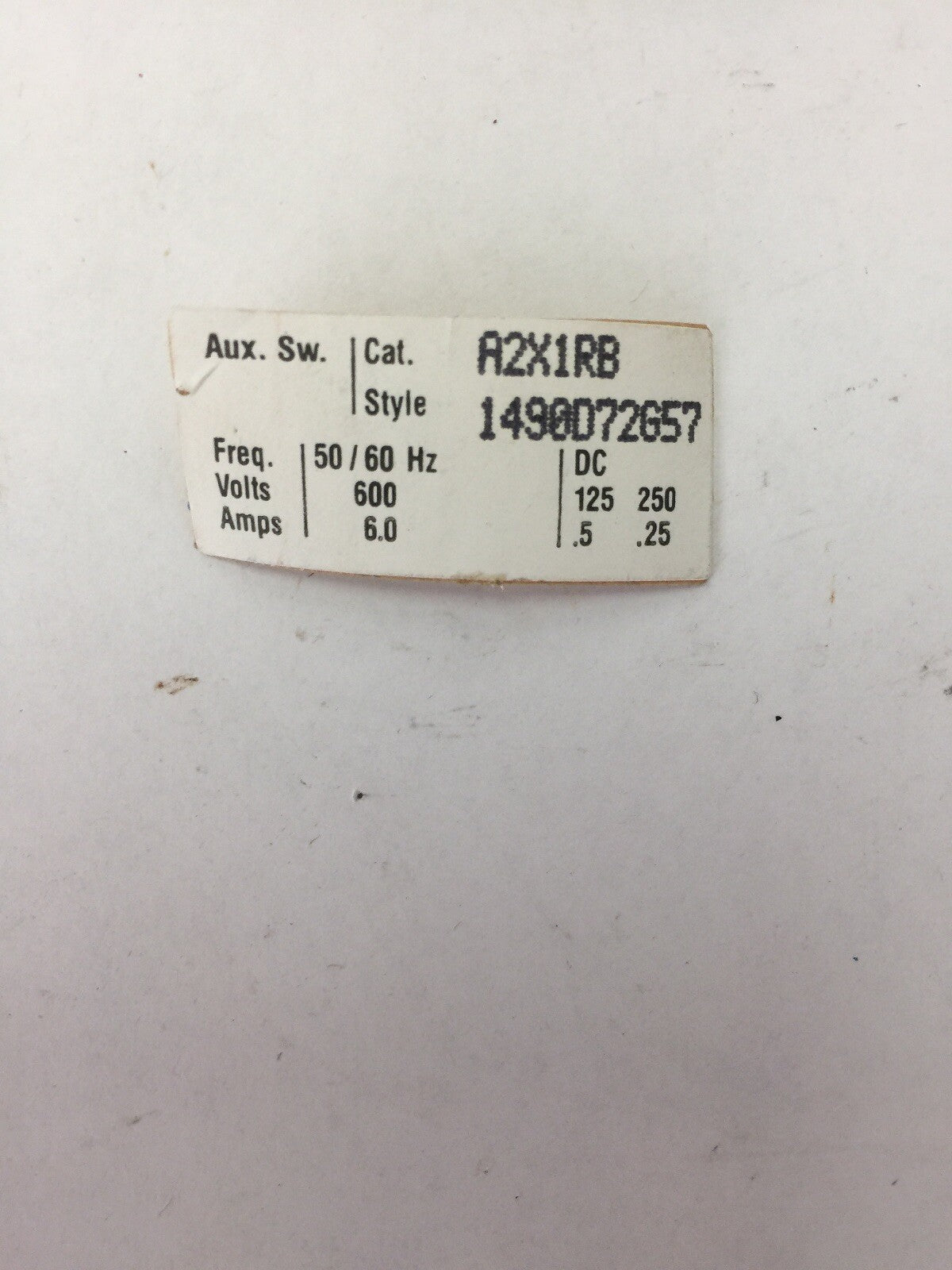 WESTINGHOUSE/CUTLER HAMMER A2X1RB AUXILIARY SWITCH 600VAC 125/250VDC 1490D72G57