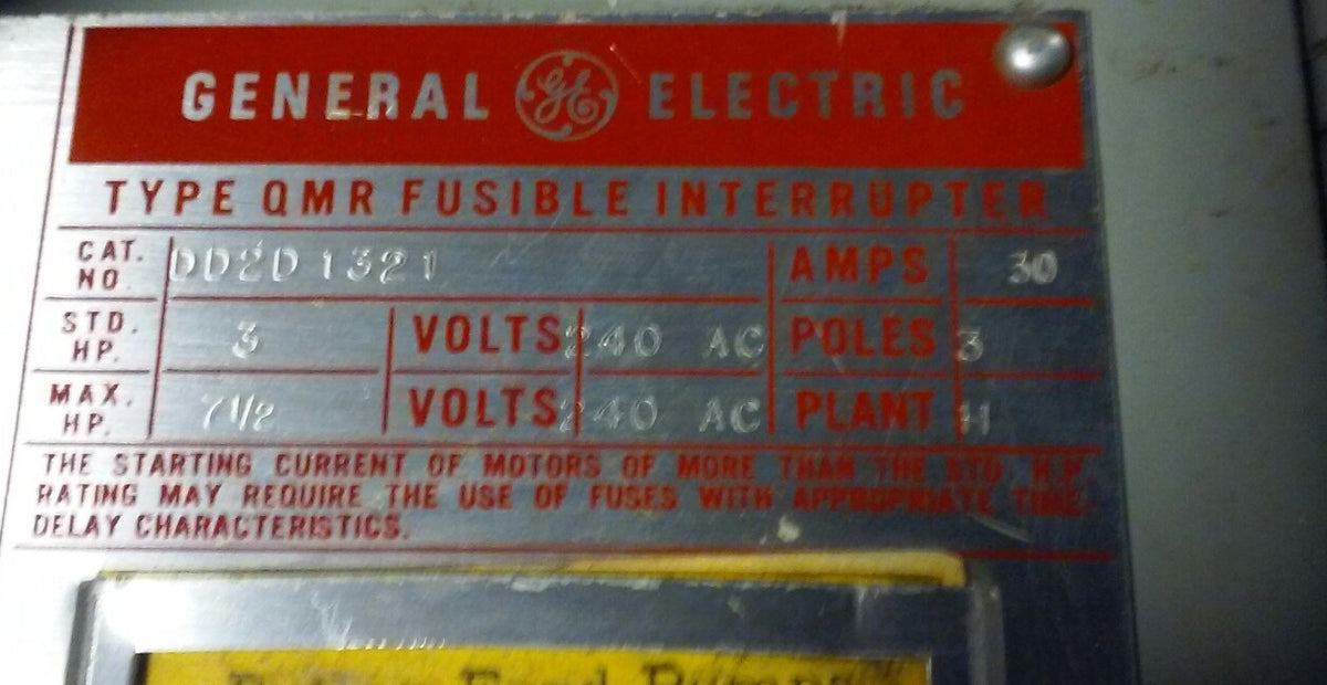 GE General Electric DD2D1321 - 30 Amp 3-Pole 240V QMR Fusible Interrupter Switch