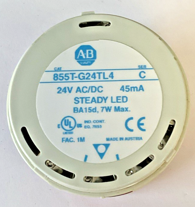 ALLEN BRADLEY 855T-G24TL4 STEADY LED LIGHT SER.C 45MA 7W 24VAC/DC
