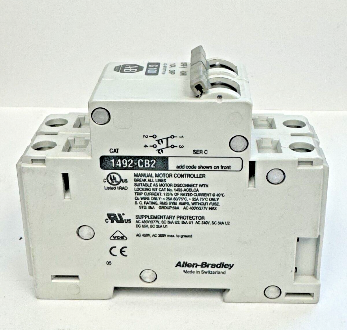ALLEN-BRADLEY - 1492-CB2-G100 SER. C - MOTOR CONT. - 2P, 10 A, 277 V, 3 HP, 1 PH