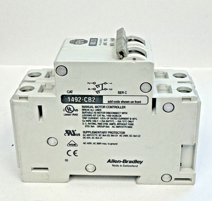 ALLEN-BRADLEY - 1492-CB2-G100 SER. C - MOTOR CONT. - 2P, 10 A, 277 V, 3 HP, 1 PH