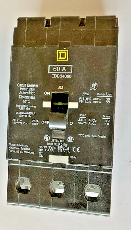 SQUARE D EDB34060 CIRCUIT BREAKER 60A 480/277V