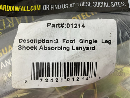 GUARDIAN FALL PROTECTION 01214 3 FOOT SINGLE LEG SHOCK ABSORBING LANYARD