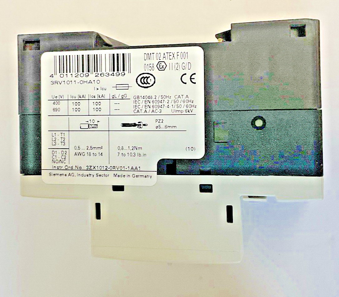 SIEMENS 3RV1011-0HA10 COMBINATION MOTOR CONTROL 0.55-0.8A