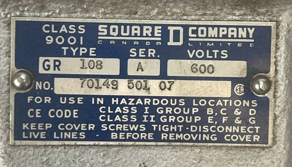 SQUARE D CLASS 9001 TYPE GR108 PUSHBUTTON START STATION SER A 600V