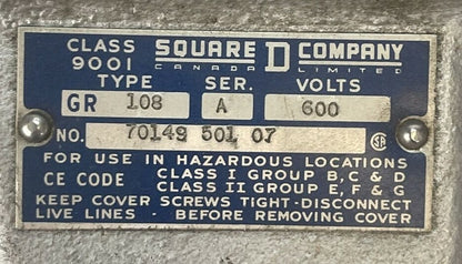 SQUARE D CLASS 9001 TYPE GR108 PUSHBUTTON START STATION SER A 600V