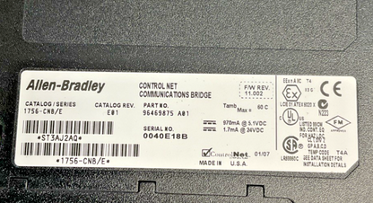 ALLEN BRADLEY 1756-CNB/E COMMUNICATIONS BRIDGE 24VDC1756/CNB SER.E