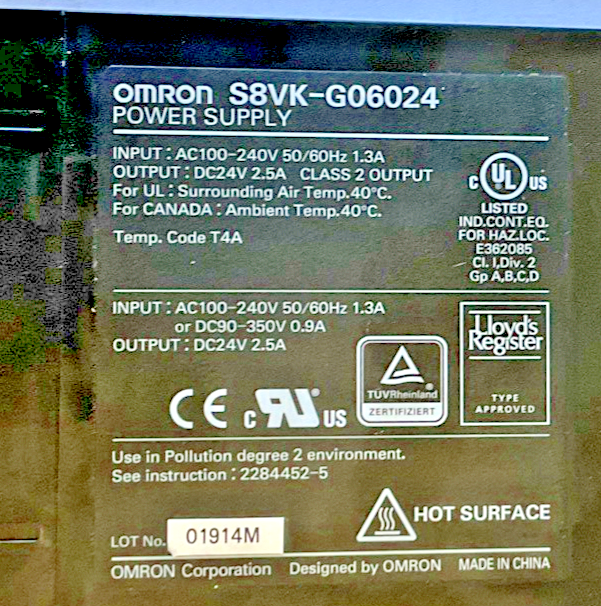 OMRON S8VK-G06024 POWER SUPPLY 24VDC 2.5A 50/60HZ