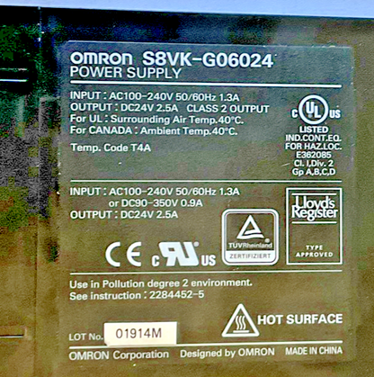 OMRON S8VK-G06024 POWER SUPPLY 24VDC 2.5A 50/60HZ