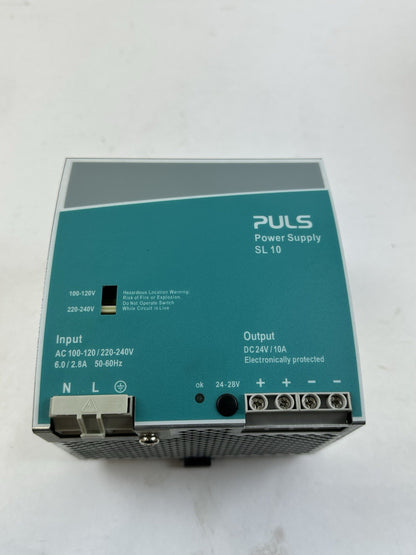 PULS SL10.105 POWER SUPPLY OUTPUT 24-28VDC 10A INPUT 100-120/200-240VAC 6/2.8A