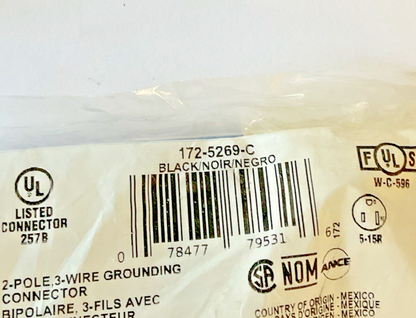 LEVITON 172-5269-C GROUNDED CONNECTOR BODY 15A 125V 2POLE 3WIRE ***LOTOF2***
