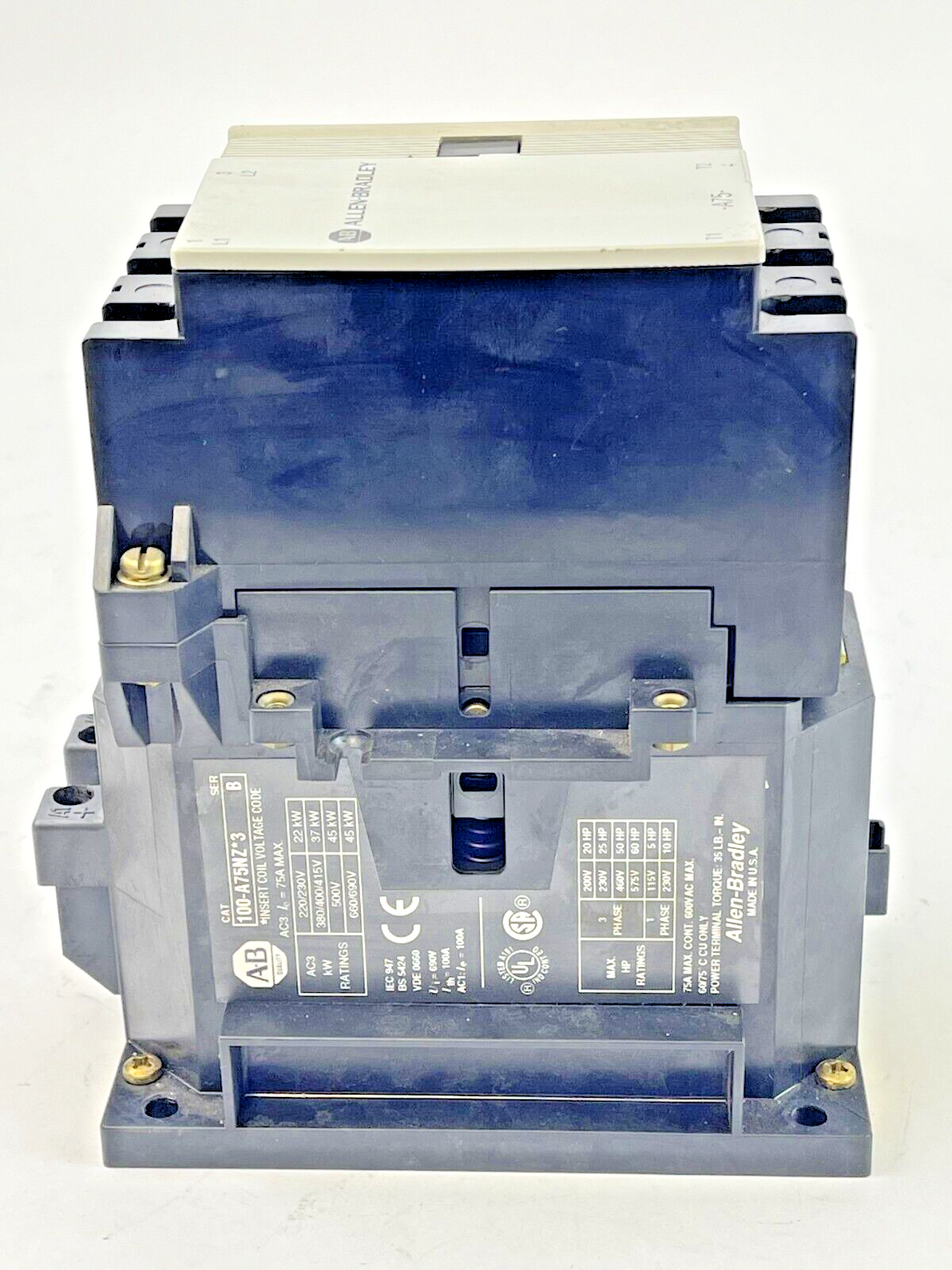 ALLEN-BRADLEY-100A75NZ*3 SER. B-24V COIL, 75A, 600VAC, 3 POLE & 195-GA10 SER. A