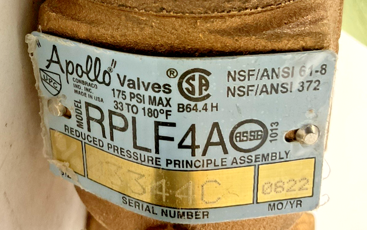 APOLLO RPLF4A  3/4" BACKFLOW PREVENTER VALVES 175PSI