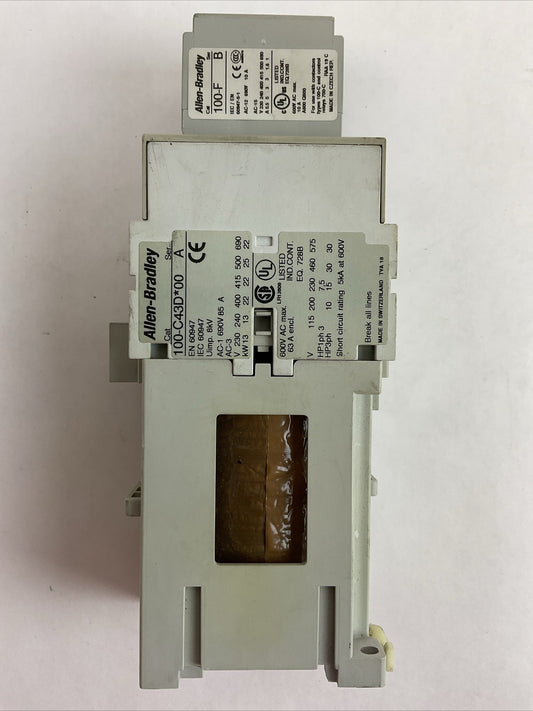ALLEN BRADLEY 100-C43D*00 CONTACTOR SER A 600VAC 63A 3PH 30HP COIL 24VDC 100-F