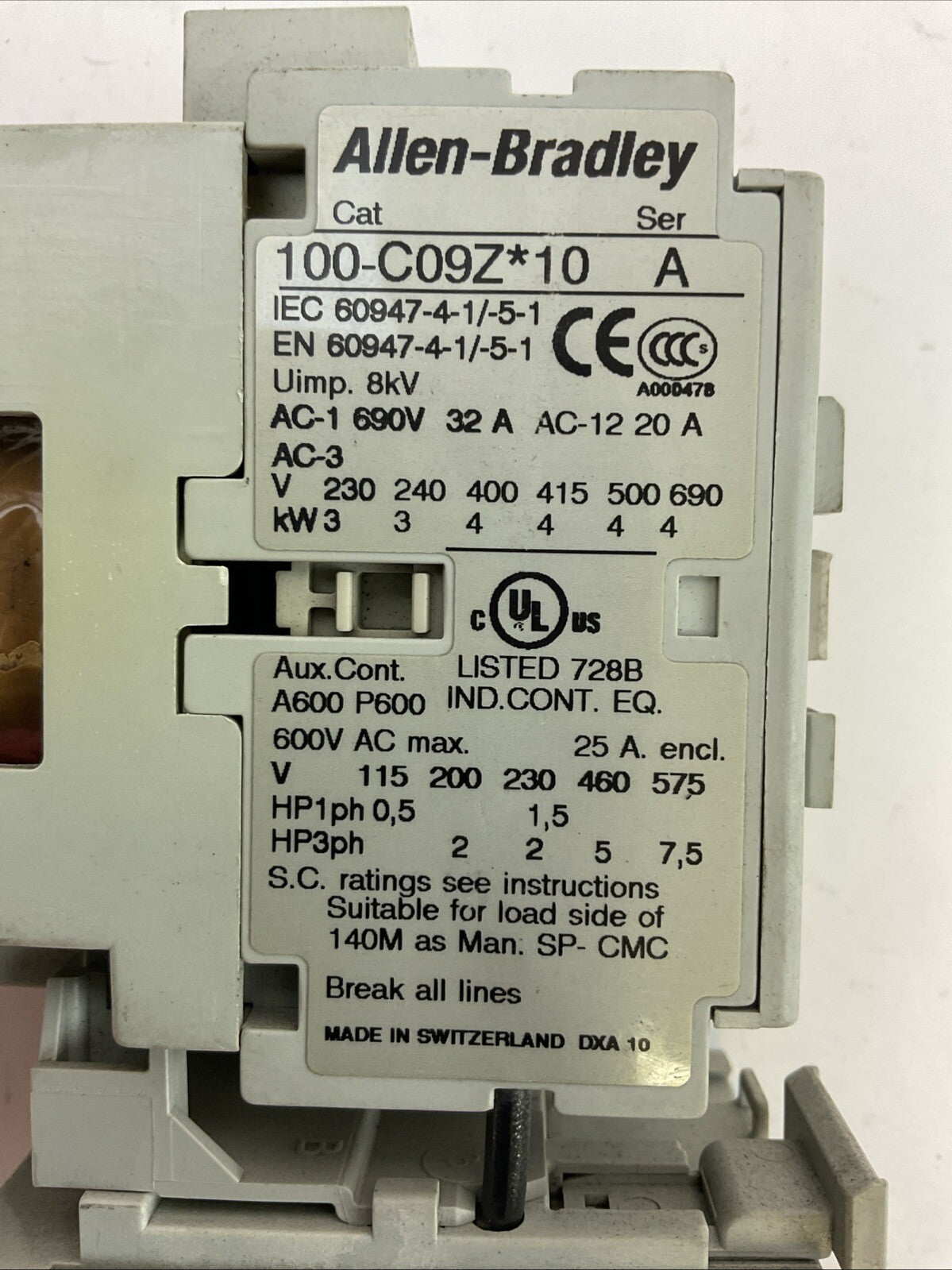 ALLEN BRADLEY STARTER (100-C09Z*10 SER A CONTACTOR COIL 24VDC + 193-EA4EB SER B)