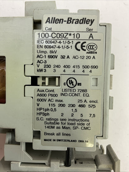 ALLEN BRADLEY STARTER (100-C09Z*10 SER A CONTACTOR COIL 24VDC + 193-EA4EB SER B)