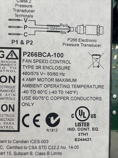JOHNSON CONTROLS P266BCA-100 FAN SPEED CONTROL TYPE 3R ENCLOSURE 480/575VAC 4AMP